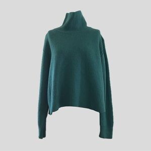Aritzia Wilfred Teal Green Chunky Knit Merino Wool Long Sleeve Pullover SweaterS